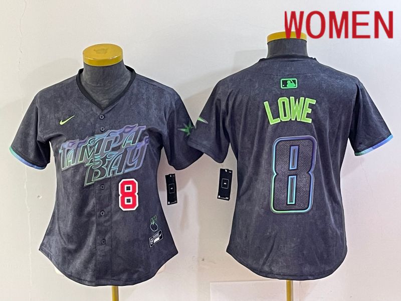 Women Tampa Bay Rays 8 Lowe Black City Edition Nike 2024 MLB Jersey style 4
